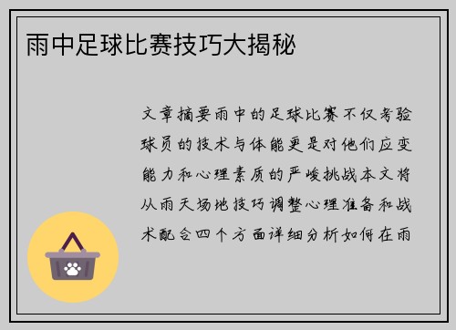 雨中足球比赛技巧大揭秘