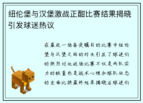 纽伦堡与汉堡激战正酣比赛结果揭晓引发球迷热议