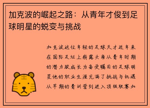 加克波的崛起之路：从青年才俊到足球明星的蜕变与挑战