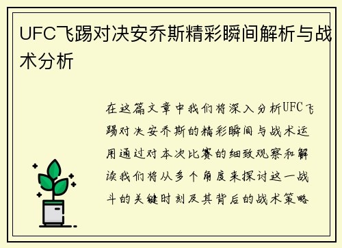 UFC飞踢对决安乔斯精彩瞬间解析与战术分析